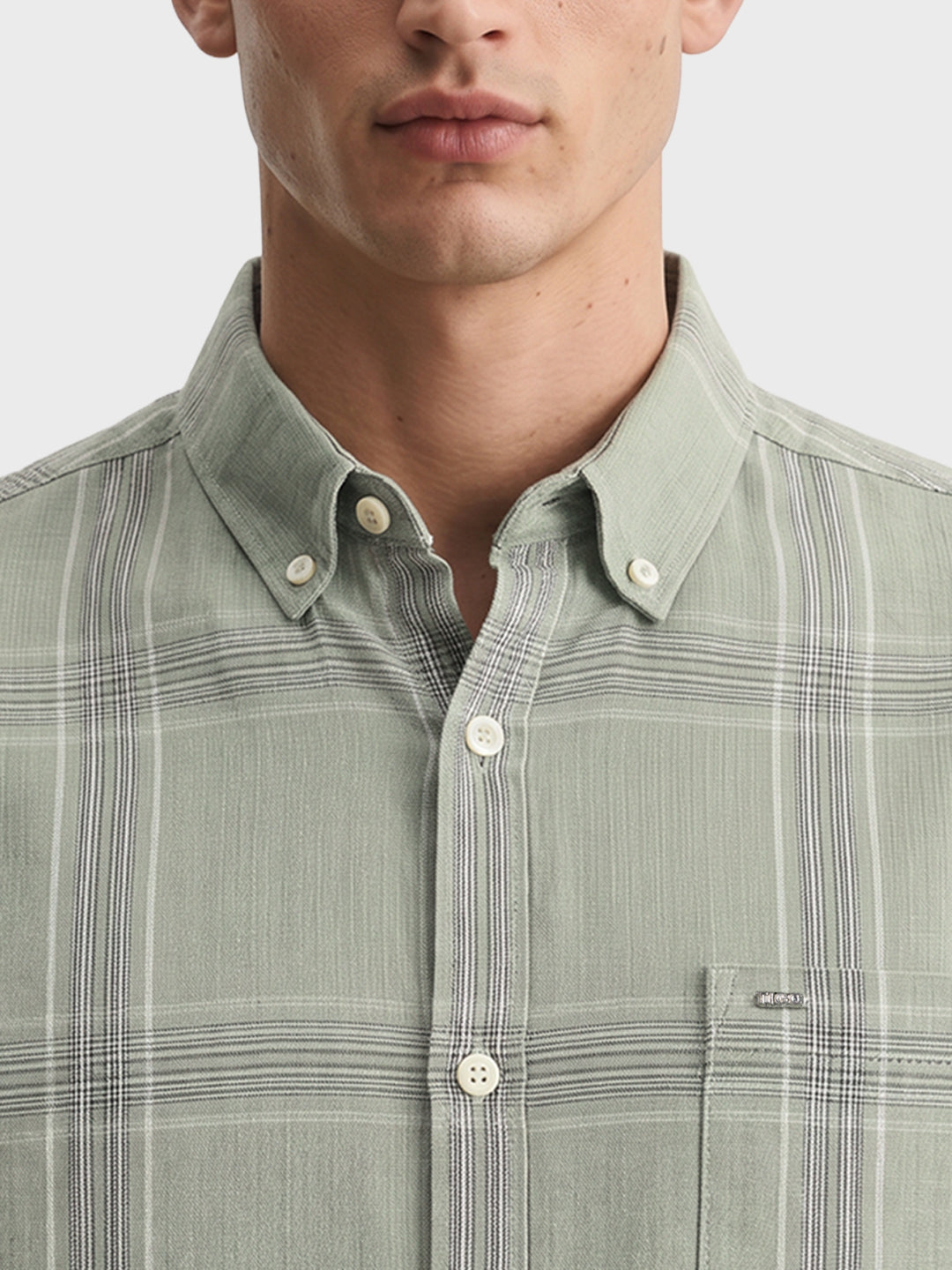 Men's Green Slim Fit Checkered Casual Shirt