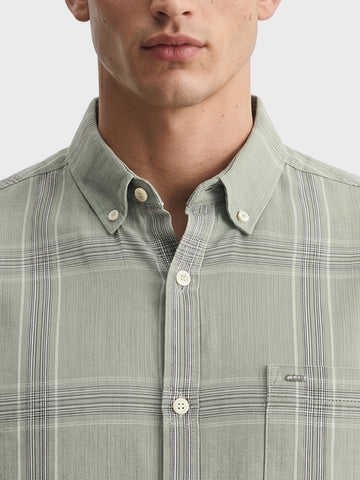 Men's Green Slim Fit Checkered Casual Shirt