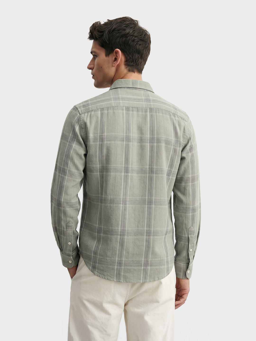 Men's Green Slim Fit Checkered Casual Shirt