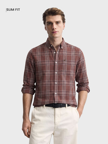 Men's Brown Slim Fit Checkered Casual Shirt