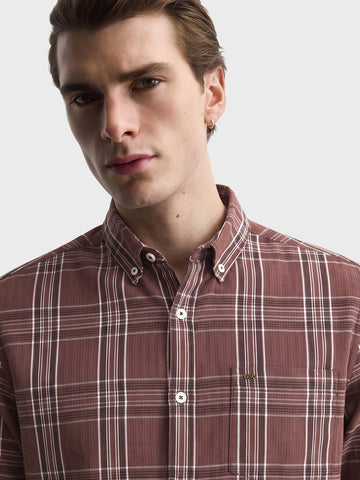 Men's Brown Slim Fit Checkered Casual Shirt