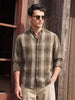 Men's Khaki Slim Fit Checkered Casual Shirt