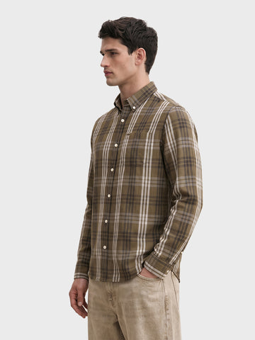 Men's Khaki Slim Fit Checkered Casual Shirt