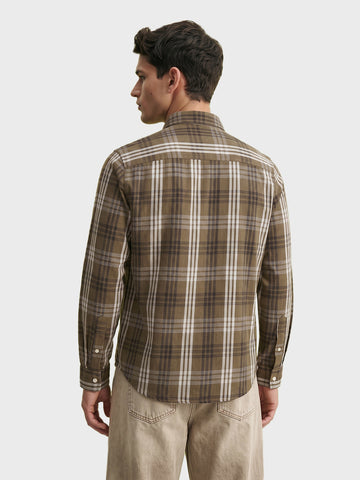 Men's Khaki Slim Fit Checkered Casual Shirt