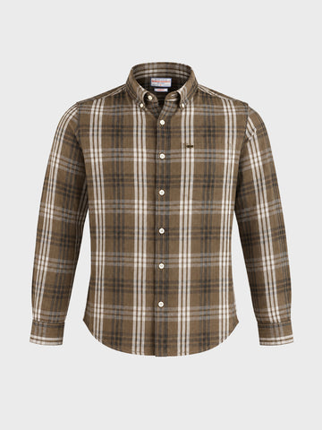 Men's Khaki Slim Fit Checkered Casual Shirt