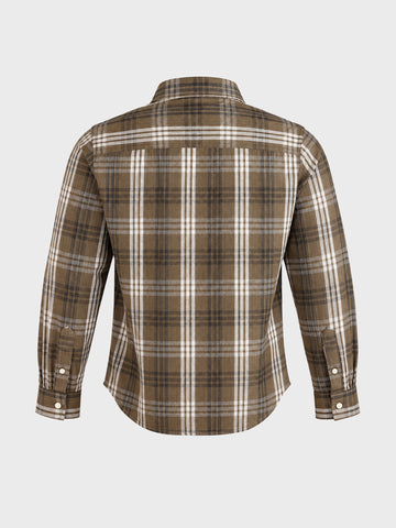 Men's Khaki Slim Fit Checkered Casual Shirt