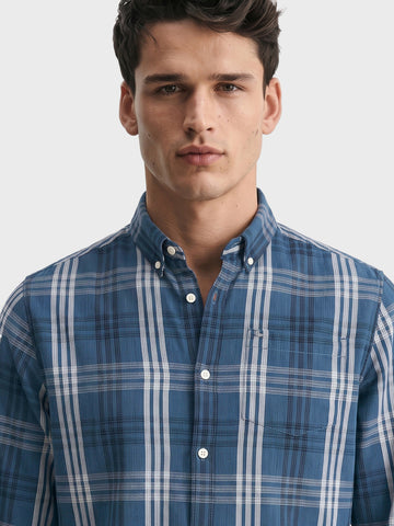 Men's Blue Slim Fit Checkered Casual Shirt
