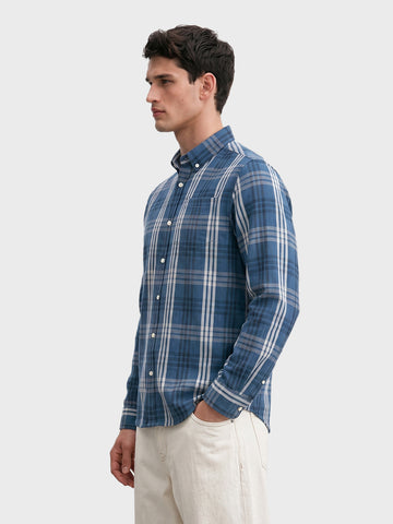 Men's Blue Slim Fit Checkered Casual Shirt