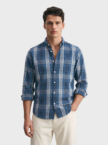 Men's Blue Slim Fit Checkered Casual Shirt