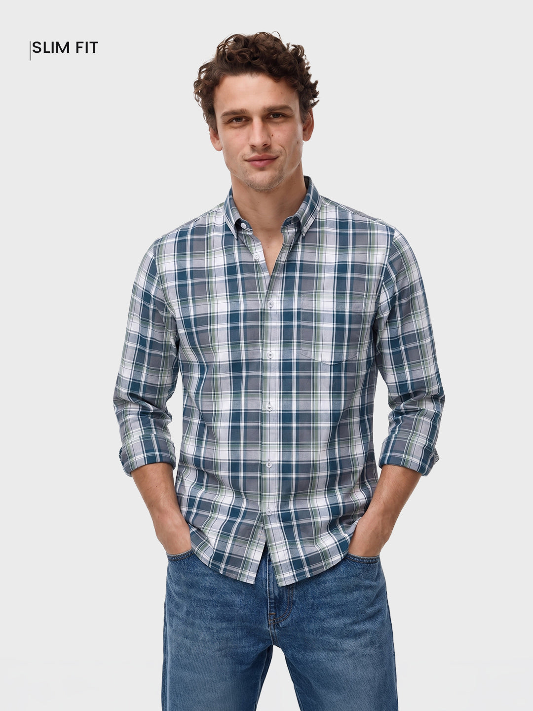 Men's Green Slim Fit Checkered Casual Shirt