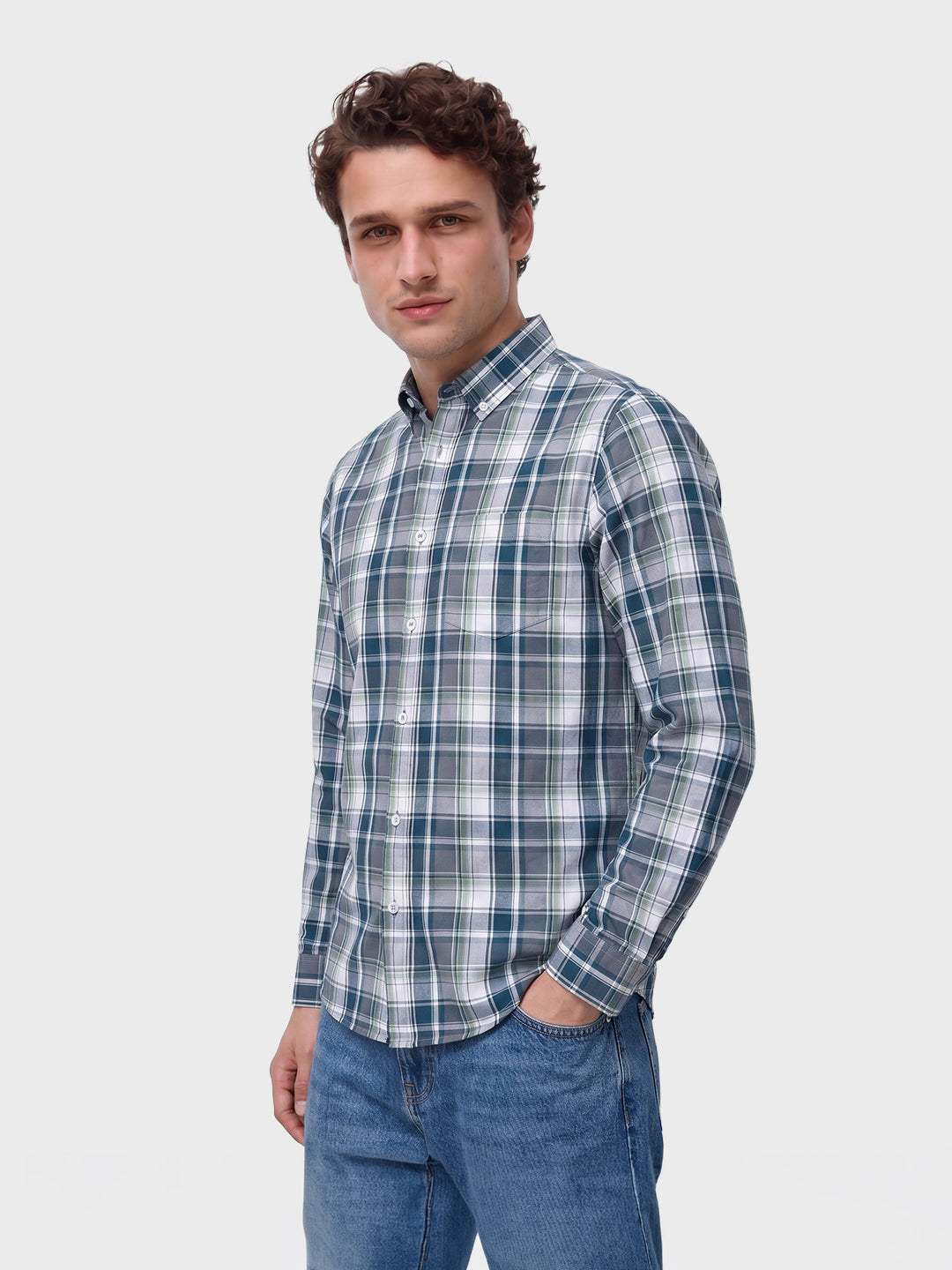 Men's Green Slim Fit Checkered Casual Shirt