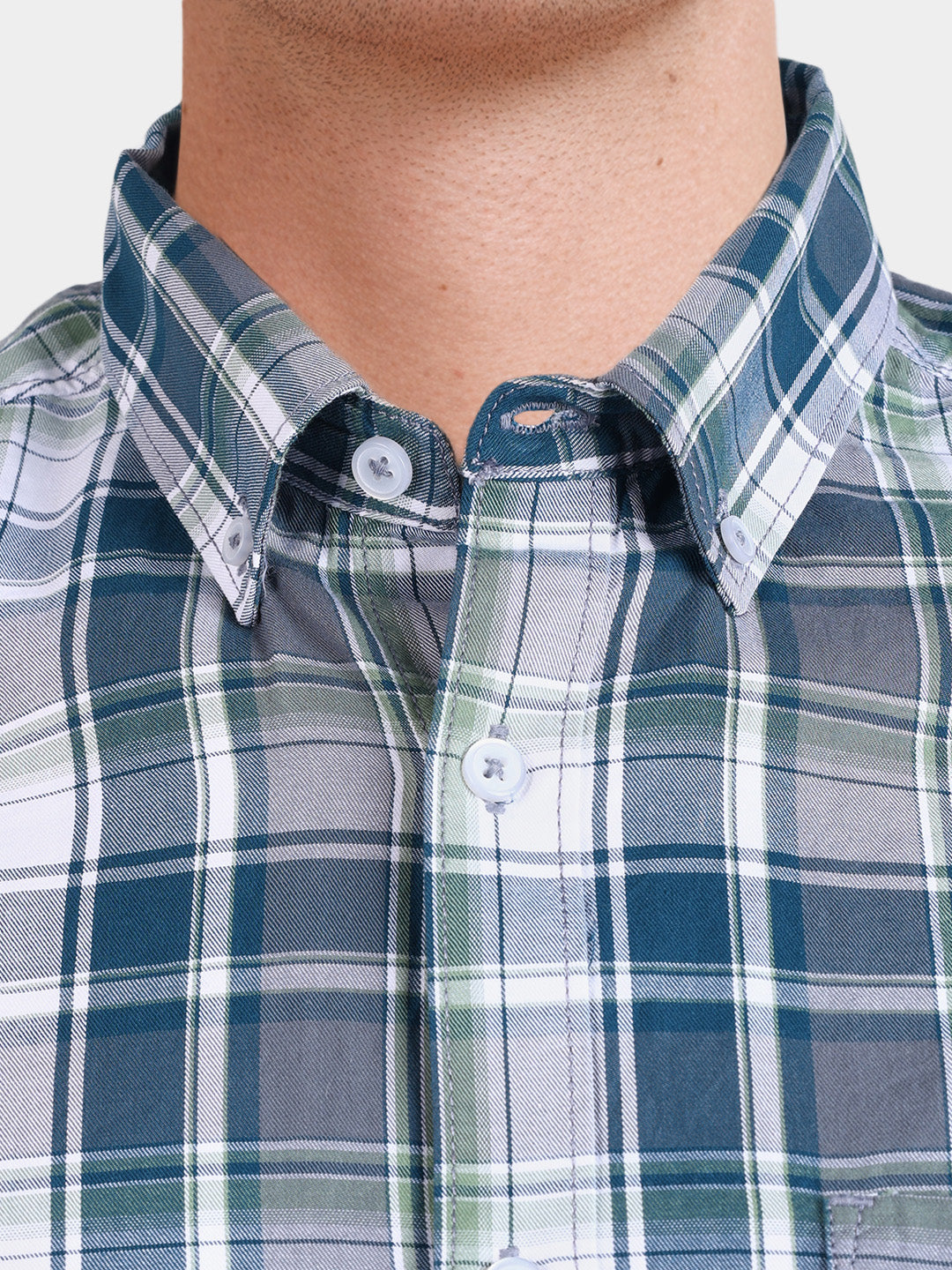Men's Green Slim Fit Checkered Casual Shirt