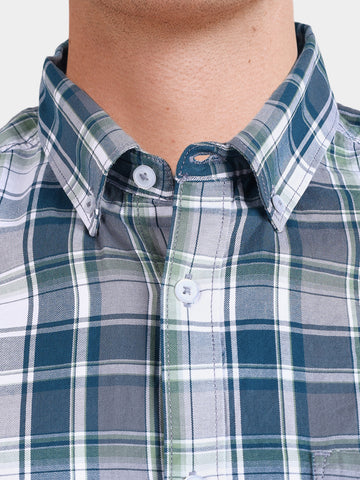 Men's Green Slim Fit Checkered Casual Shirt