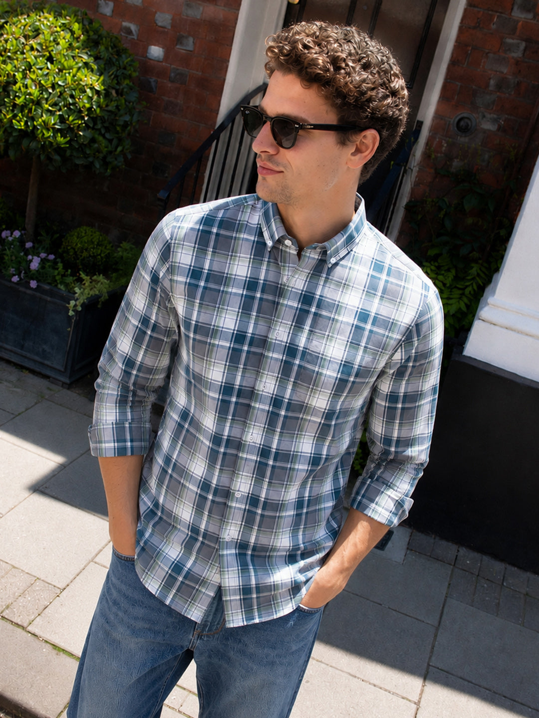 Men's Green Slim Fit Checkered Casual Shirt