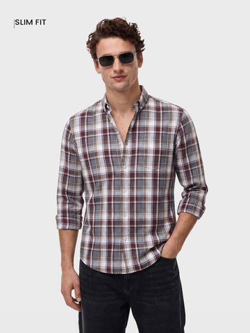 Men's Brown Slim Fit Checkered Casual Shirt