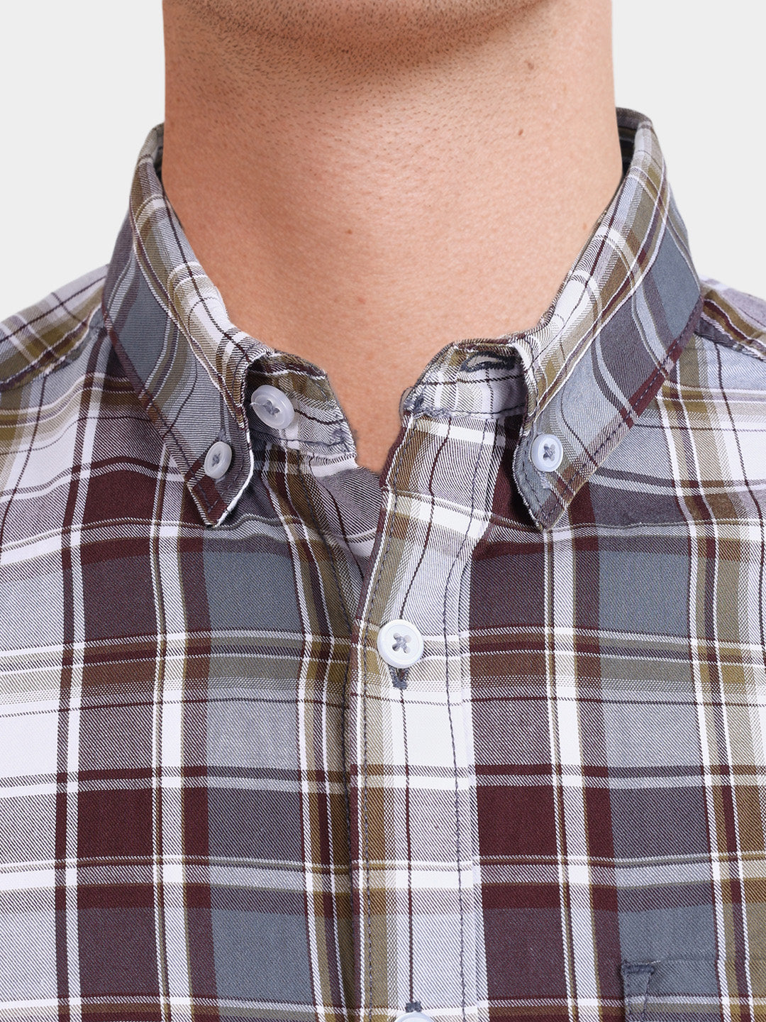 Men's Brown Slim Fit Checkered Casual Shirt