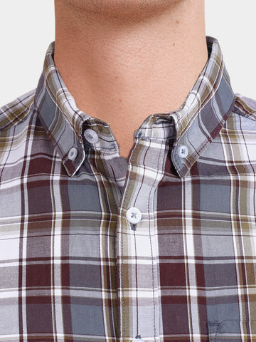 Men's Brown Slim Fit Checkered Casual Shirt