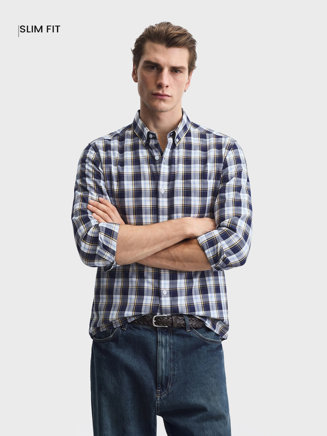 Men's Blue Slim Fit Checkered Casual Shirt