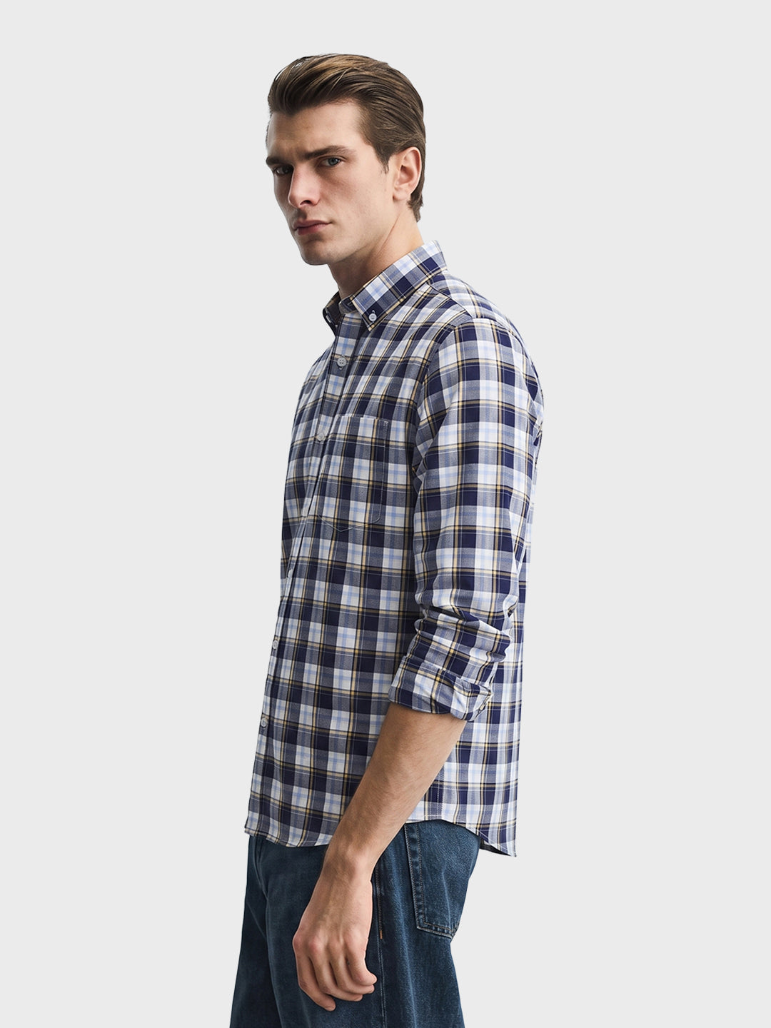 Men's Blue Slim Fit Checkered Casual Shirt