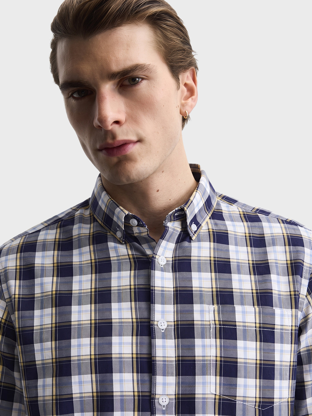 Men's Blue Slim Fit Checkered Casual Shirt