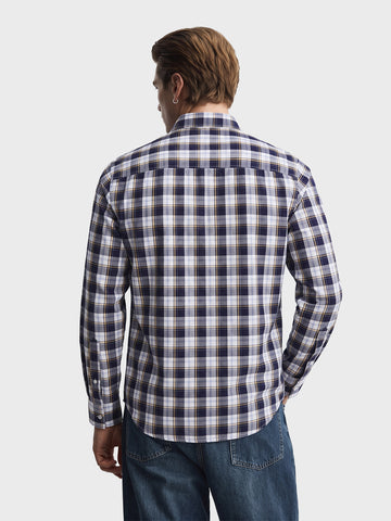Men's Blue Slim Fit Checkered Casual Shirt