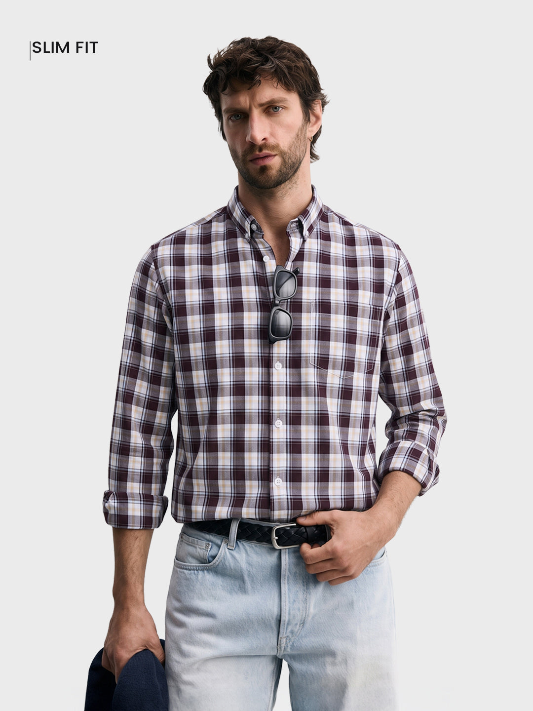 Men's Brown Slim Fit Checkered Casual Shirt