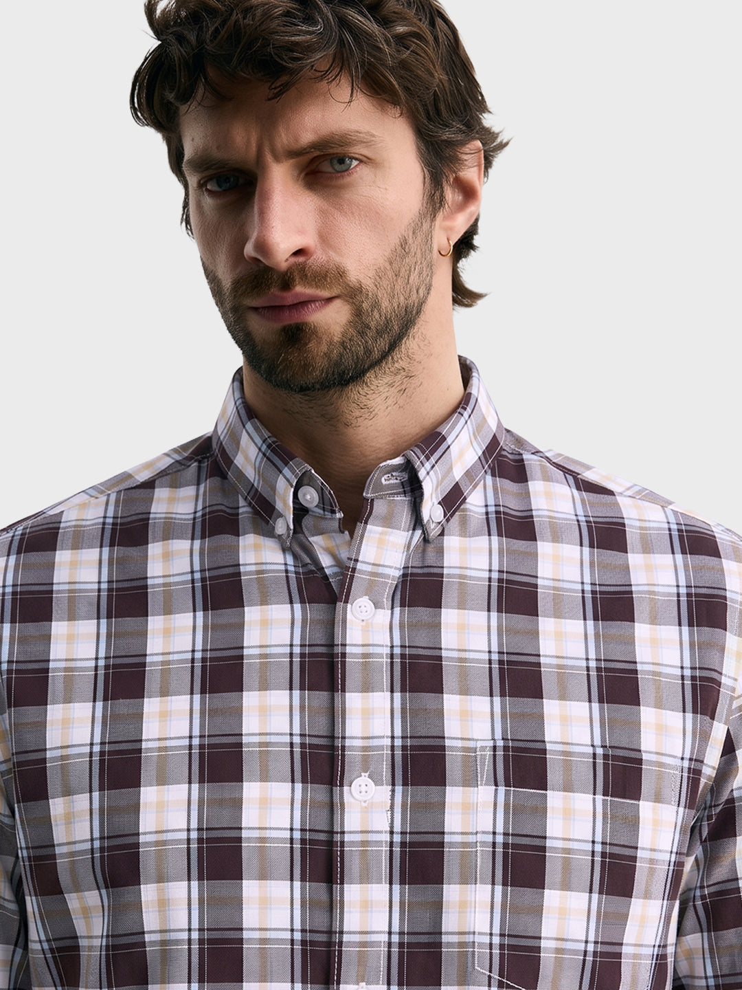 Men's Brown Slim Fit Checkered Casual Shirt