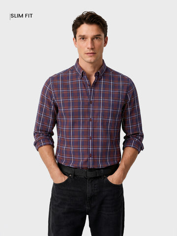 Men's Brown Slim Fit Checkered Casual Shirt