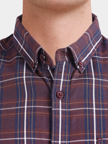 Men's Brown Slim Fit Checkered Casual Shirt