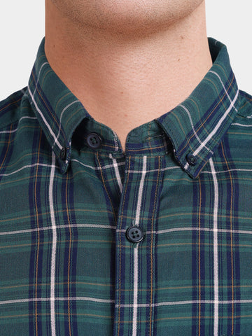 Men's Green Slim Fit Checkered Casual Shirt