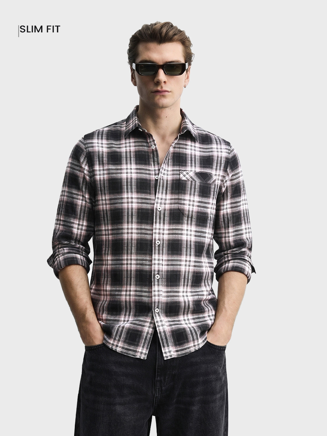 Men's Black Slim Fit Checkered Casual Shirt