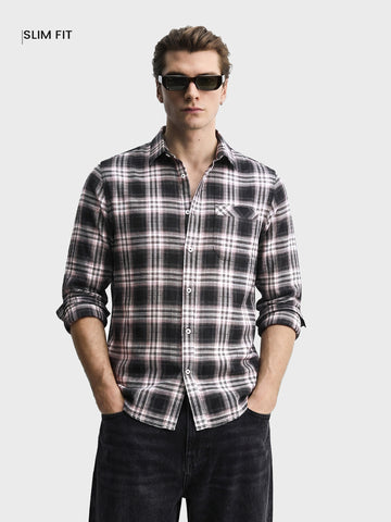 Men's Black Slim Fit Checkered Casual Shirt
