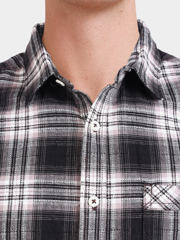Men's Black Slim Fit Checkered Casual Shirt
