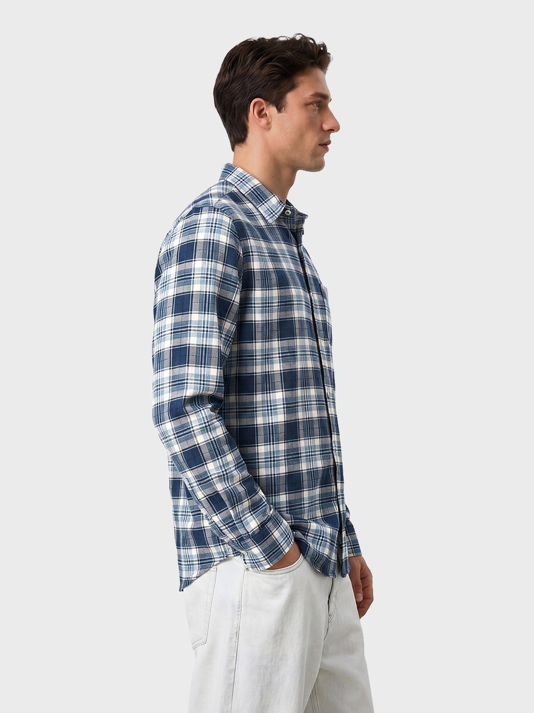 Men's Teal Slim Fit Checkered Casual Shirt
