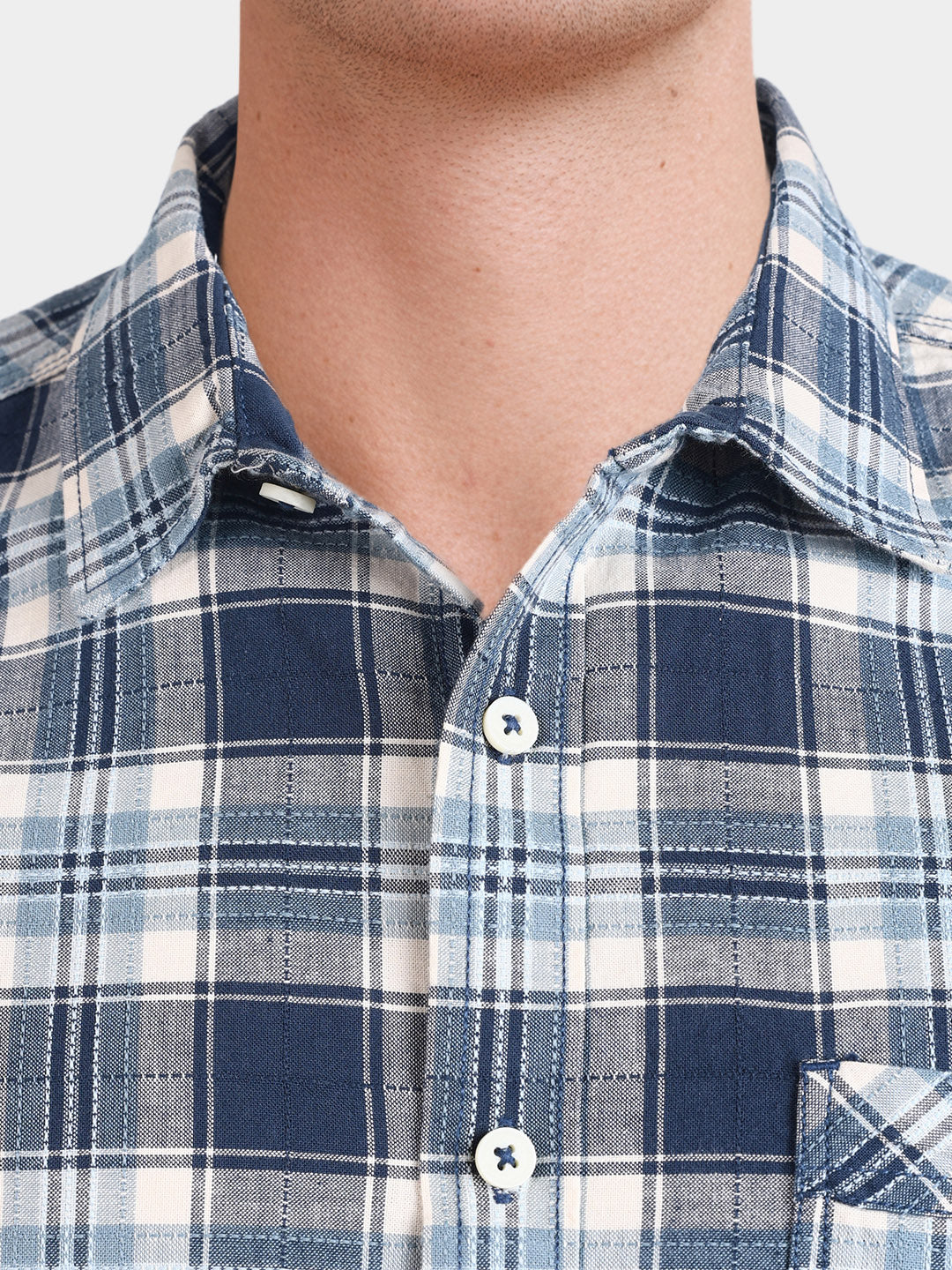 Men's Teal Slim Fit Checkered Casual Shirt