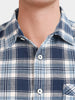Men's Teal Slim Fit Checkered Casual Shirt