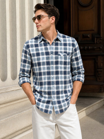 Men's Teal Slim Fit Checkered Casual Shirt