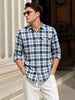 Men's Teal Slim Fit Checkered Casual Shirt
