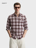 Men's Maroon Slim Fit Checkered Casual Shirt