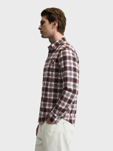 Men's Maroon Slim Fit Checkered Casual Shirt