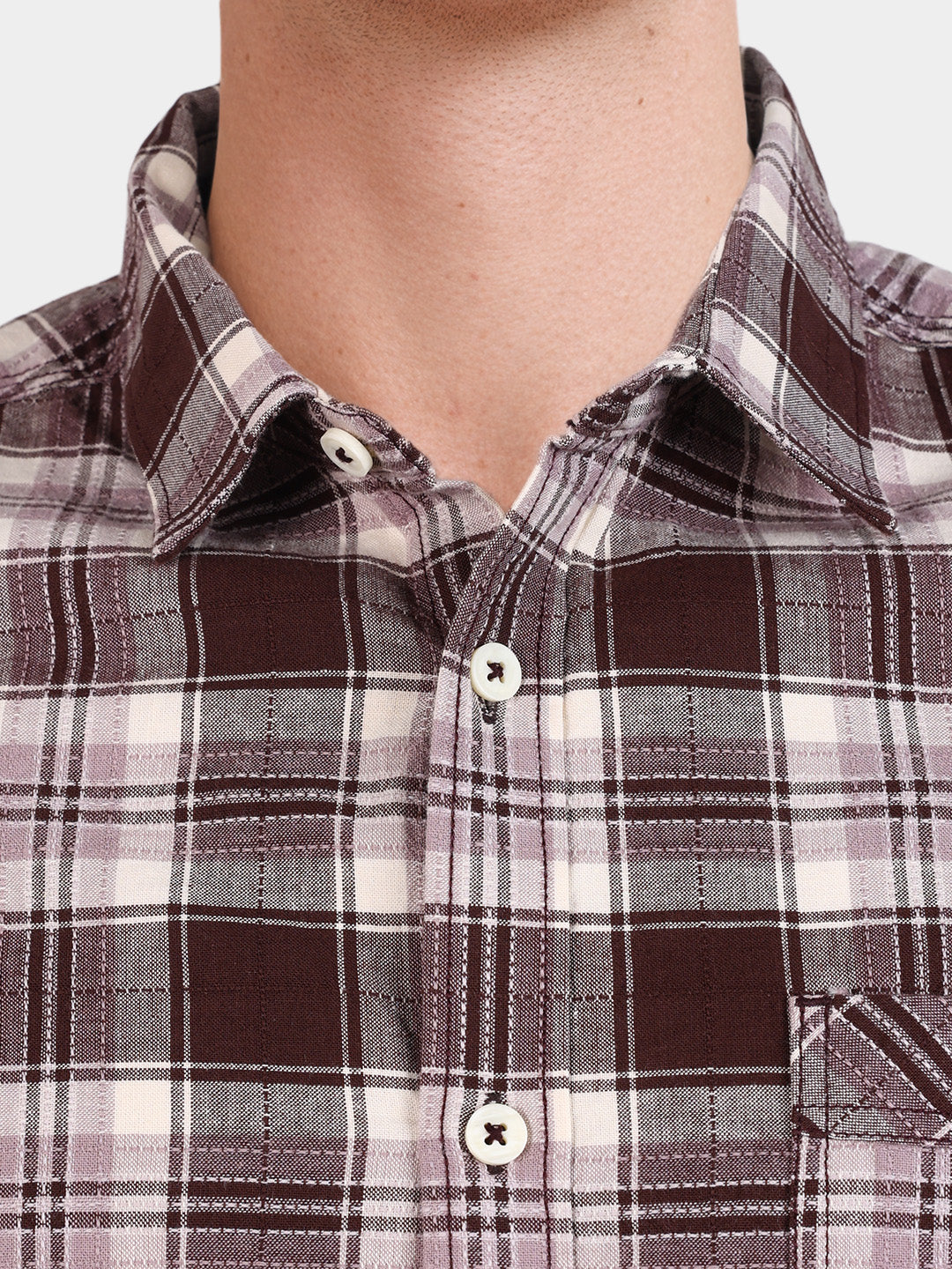 Men's Maroon Slim Fit Checkered Casual Shirt