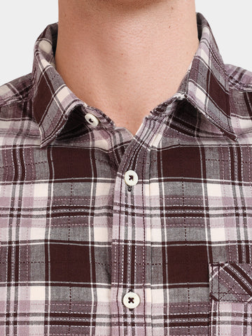 Men's Maroon Slim Fit Checkered Casual Shirt
