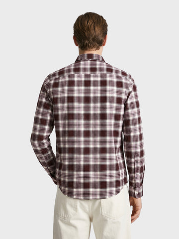 Men's Maroon Slim Fit Checkered Casual Shirt