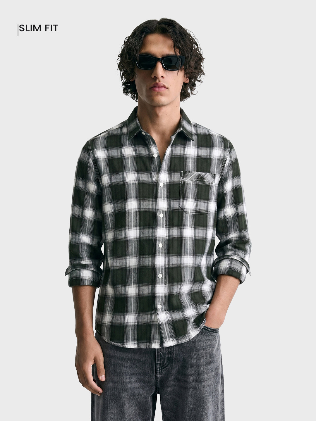 Men's Green Slim Fit Checkered Casual Shirt