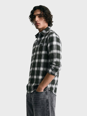 Men's Green Slim Fit Checkered Casual Shirt