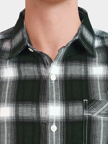 Men's Green Slim Fit Checkered Casual Shirt