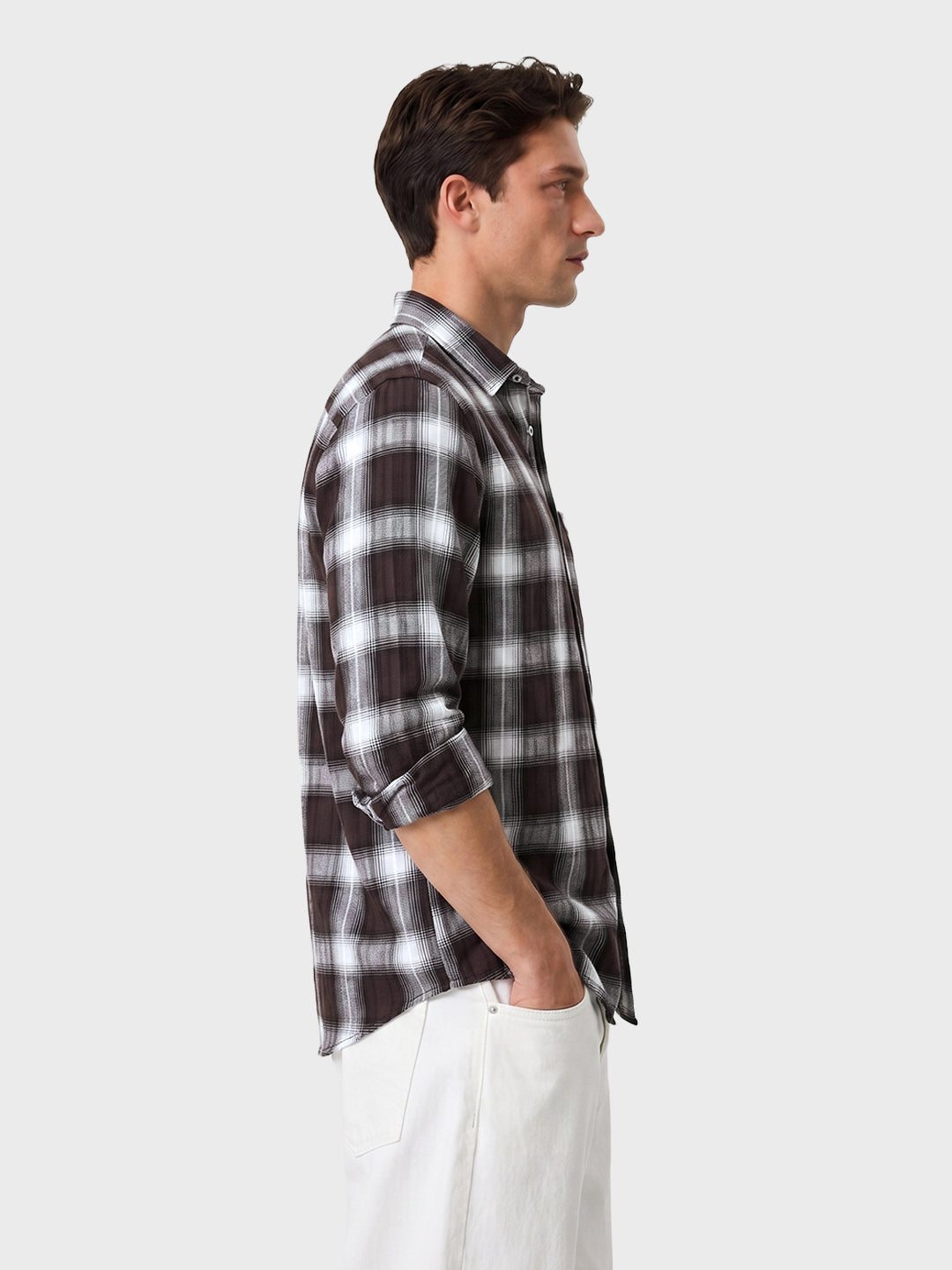 Men's Maroon Slim Fit Checkered Casual Shirt