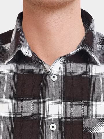 Men's Maroon Slim Fit Checkered Casual Shirt