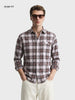 Men's Khaki Slim Fit Checkered Casual Shirt