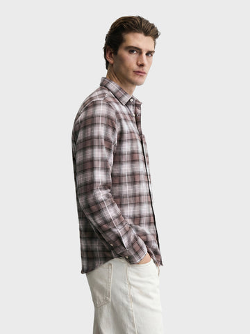 Men's Khaki Slim Fit Checkered Casual Shirt